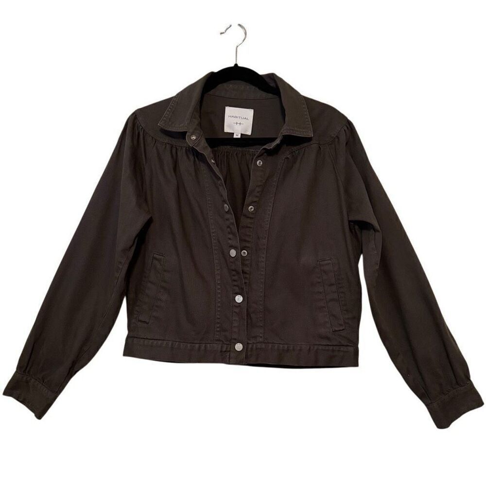 Habitual Mushroom Twill Trucker Style Full Sleeve Cropped Jacket Size M Indie